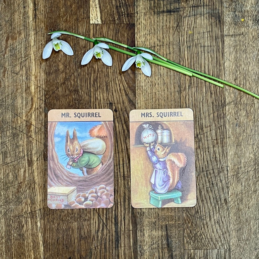 Master Squirrel & Miss Squirrel playing cards from the Woodland Happy Families pack