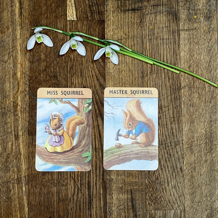 Master Squirrel & Miss Squirrel playing cards from the Woodland Happy Families pack