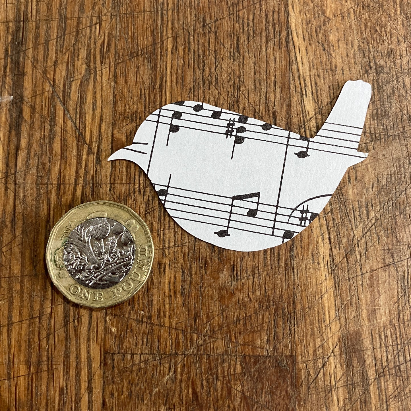 Wren embellishments on recycled music paper - 10 x birds