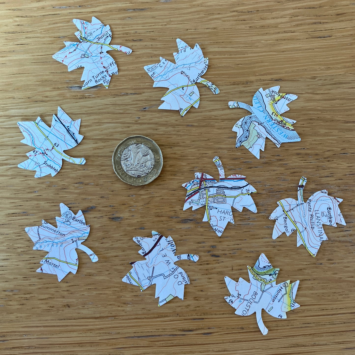 Welsh map die cut leaf embellishments on recycled paper ~ 50