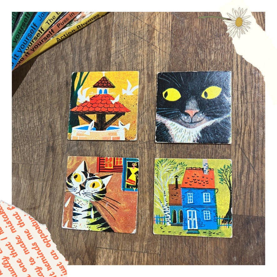 4 Vintage 'Memory Game' Picture cards ~ for junk journals and craft projects
