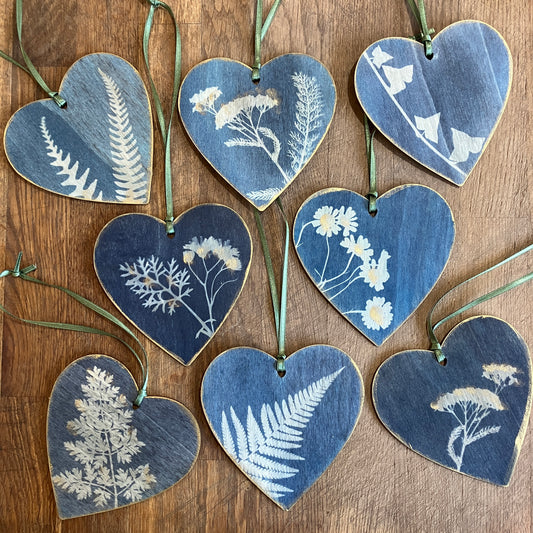 Wooden botanical heart decoration ~ handmade in Wales