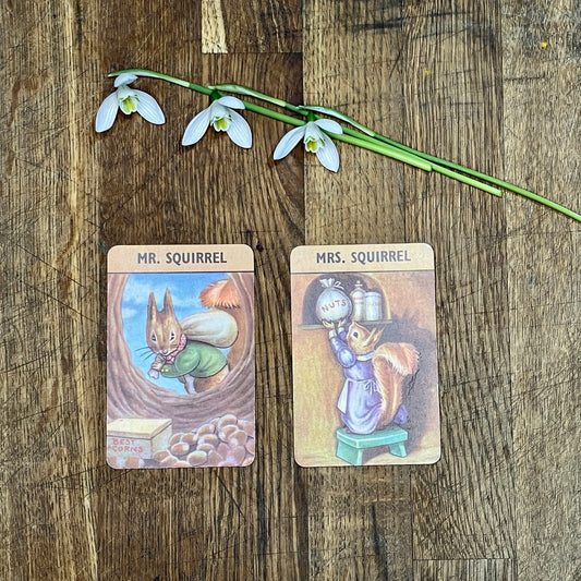 Master Squirrel & Miss Squirrel playing cards from the Woodland Happy Families pack