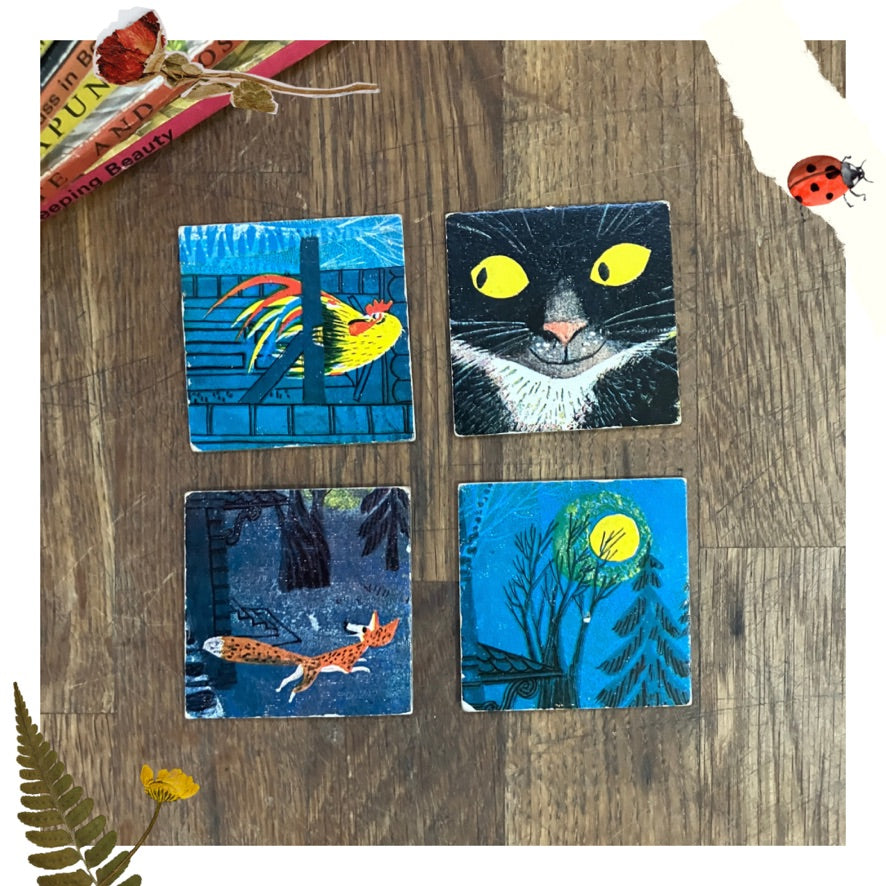 4 Vintage 'Memory Game' Picture cards ~ for junk journals and craft projects