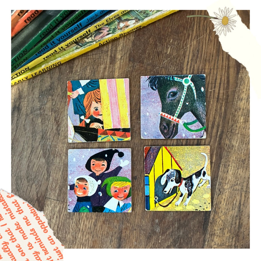 4 Vintage 'Memory Game' Picture cards ~ for junk journals and craft projects