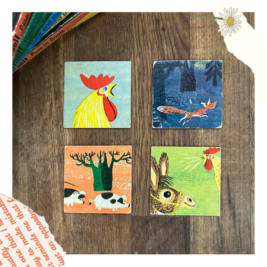4 Vintage 'Memory Game' Picture cards ~ for junk journals and craft projects
