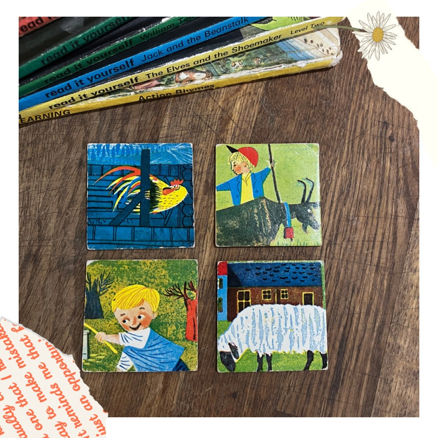 4 Vintage 'Memory Game' Picture cards ~ for junk journals and craft projects