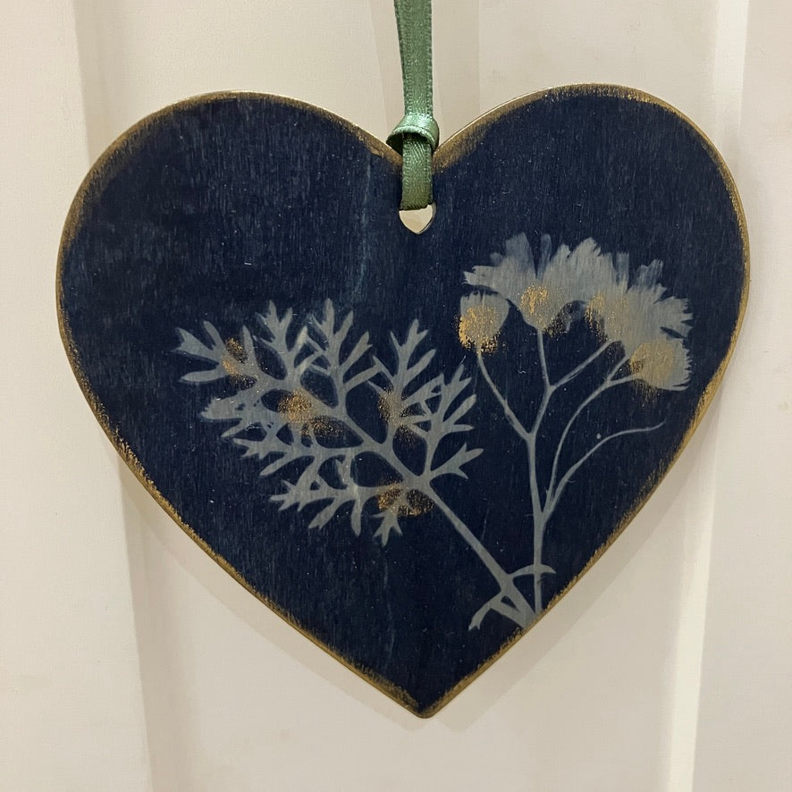 Wooden botanical heart decoration ~ handmade in Wales