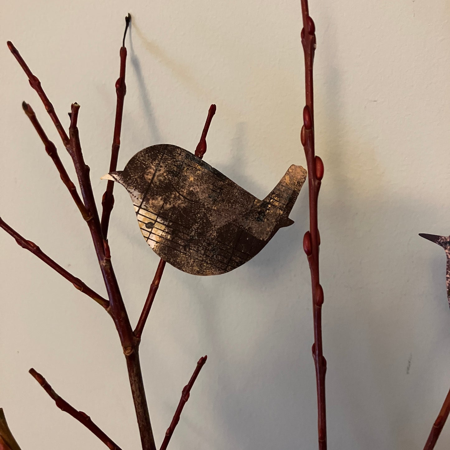 A chime of wrens ~ papercraft wrens on willow